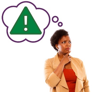 A person with a thought bubble showing a problem icon.