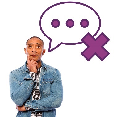 A person thinking with a speech bubble with a cross on it.