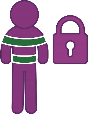 A person in restraints next to a lock icon.