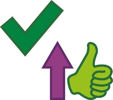 A tick and a thumbs up next to an up arrow.