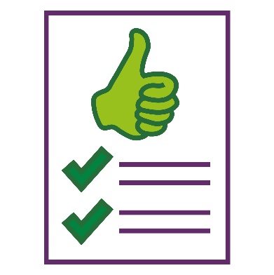 A document with a thumbs up and ticks on it.