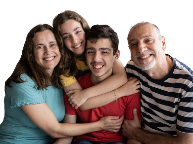A person with their carer and their family.
