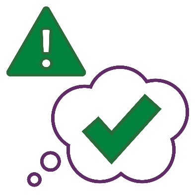 A problem icon next to a thought bubble with a tick inside it.