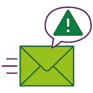 A problem icon inside a speech bubble next to an envelope.