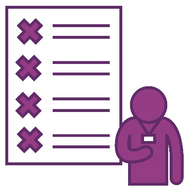 A provider next to a documents with crosses on it.