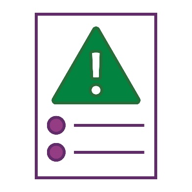 A document with a list on it. Above the list is a problem icon.