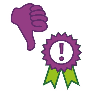 A thumbs down next to a badge with an importance icon on it.