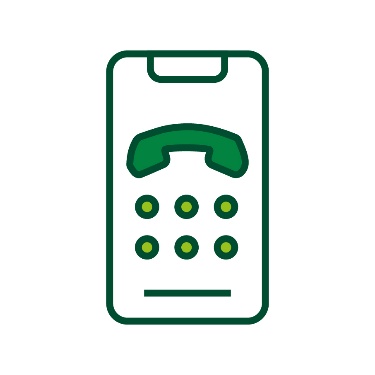 A phone with a telephone symbol and buttons on the screen.