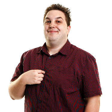 A person pointing to themselves.