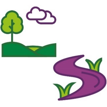 A tree on a hill with clouds in the sky. There is also a river flowing with reeds on the river bank.