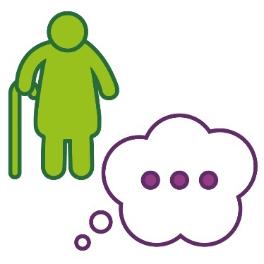 An older person and a thought bubble.