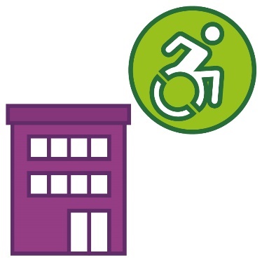 An office building next to a disability icon.