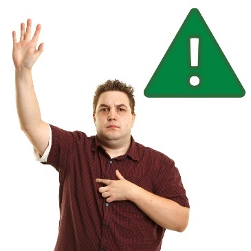A person with their hand raised next to a problem icon.