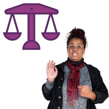 A rights icon next to someone pointing to themselves.