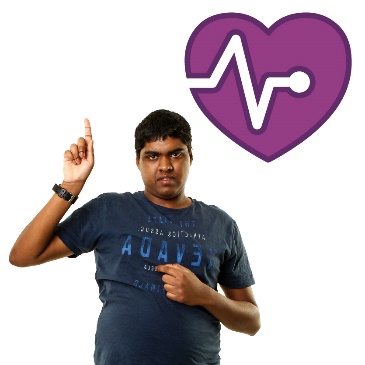 A person with their hand raised next to a healthcare icon.