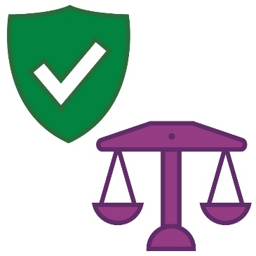 A safety icon and a rights icon.