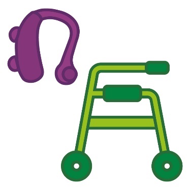 A hearing aid and a walker.