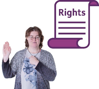 A person pointing at themselves and the rights icon. 