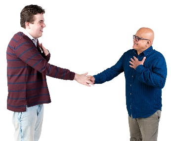 2 people shaking hands and introducing themselves.