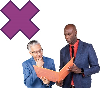 A man showing another man a document, and a big cross.