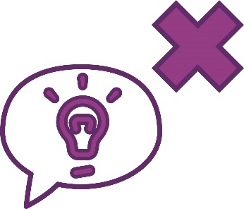 A speech bubble with an idea icon and a cross.