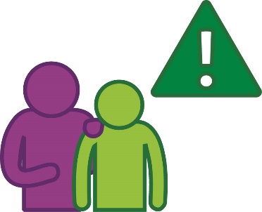 A provider supporting someone next to a problem icon.