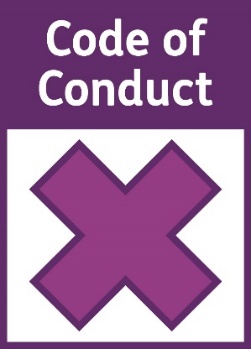 A document that says 'Code of Conduct' with a cross below.