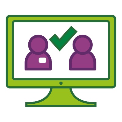 A computer screen showing a provider a tick and a person.