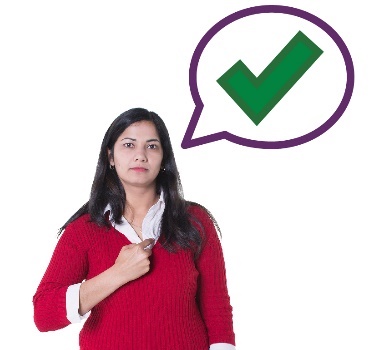 A provider pointing to themself. They have a speech bubble with a tick in it.