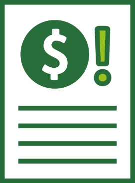 A document with a dollar sign and an exclamation mark.