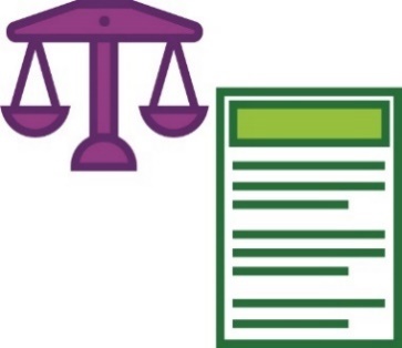 A set of justice scales and a report document.