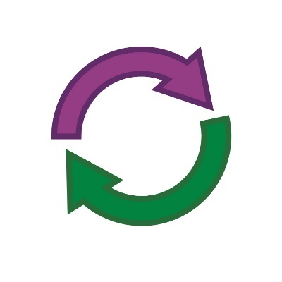2 curved arrow following each other in a circle.