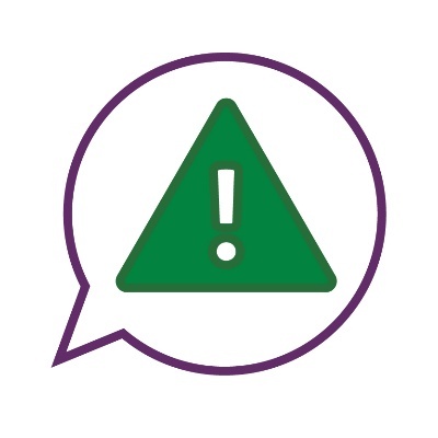 A speech bubble showing a problem icon.