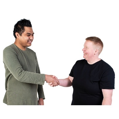 2 people shaking hands.