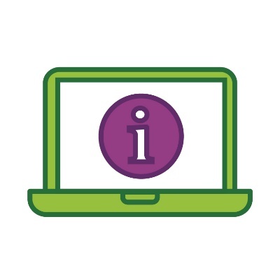 A computer with an information icon on it.