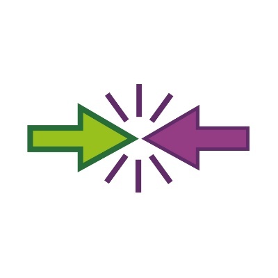 2 arrows crashing into each other.