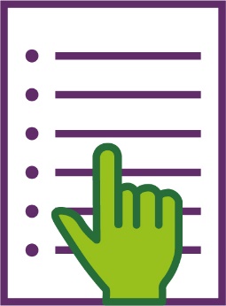 A hand pointing at a document with a list on it.