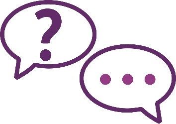 2 speech bubbles. A question mark is inside one of them.