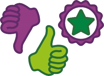 A thumbs down, a thumbs up and a good quality icon.