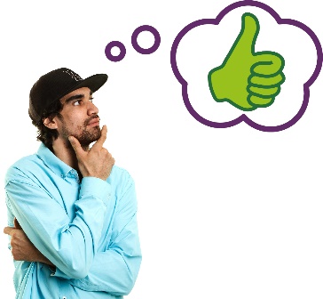 A participant thinking. Above them is a thumbs up in a thought bubble.