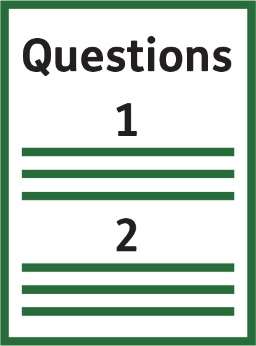 A document that says 'Questions' with the numbers '1' and '2' on it.