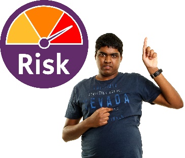 A high risk icon and a participant pointing at themselves.