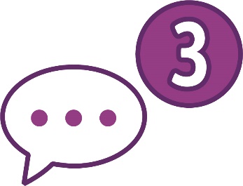 A speech bubble and the number '3'.