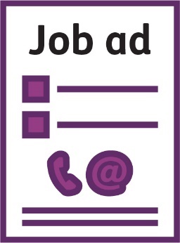 A document that says 'Job ad'. It has a list, a phone icon and an email icon on it.