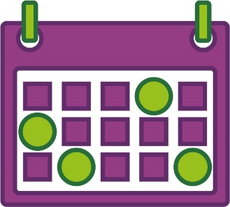 A calendar with different days highlighted.
