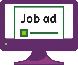 A computer with a document that says 'Job ad' on the screen.