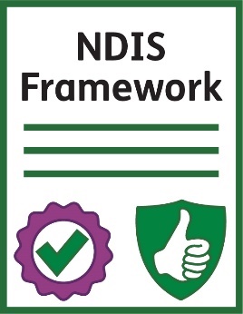 A document called 'NDIS Framework' with a good quality icon and a safety icon on it.