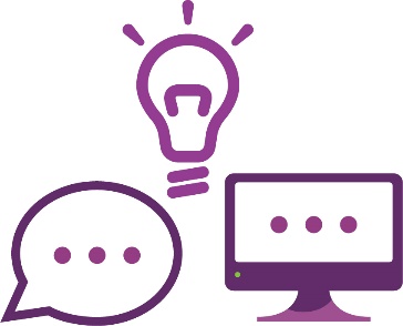 A lightbulb, a speech bubble and a computer.