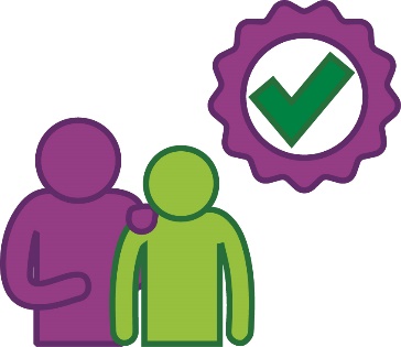 A worker supporting a participant and a good quality icon.