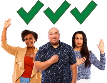 3 ticks above 3 workers pointing at themselves.
